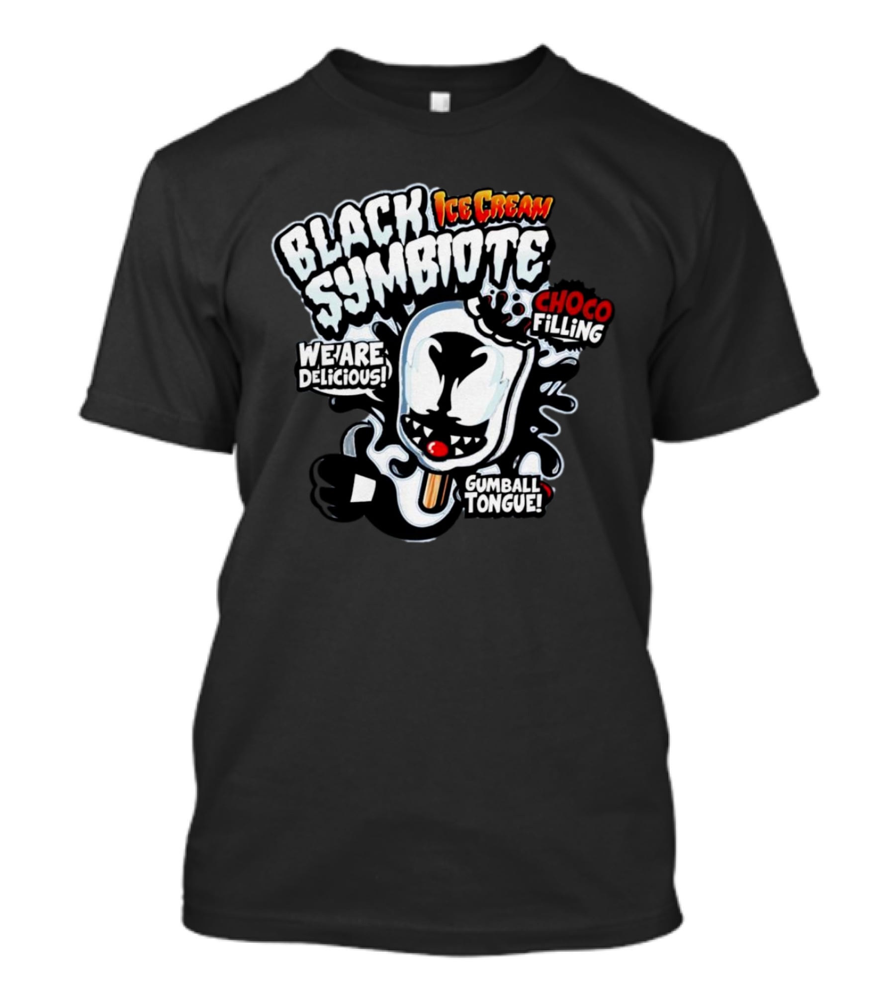 Black Symbiote Ice Cream We Are Delicious Choco Filling Gumball Tongue T-Shirt