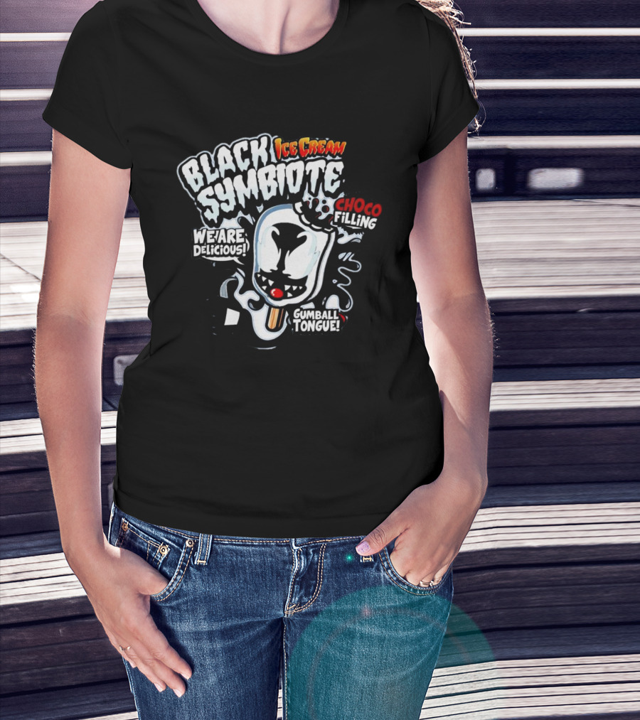 Black Symbiote Ice Cream We Are Delicious Choco Filling Gumball Tongue T-Shirt