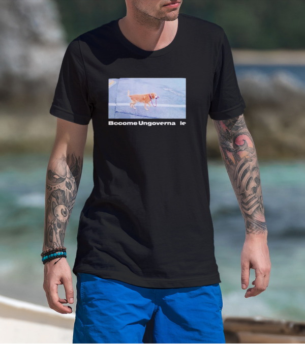 Dog Become Ungovernable Crossing Street With Leash In Mouth T-Shirt