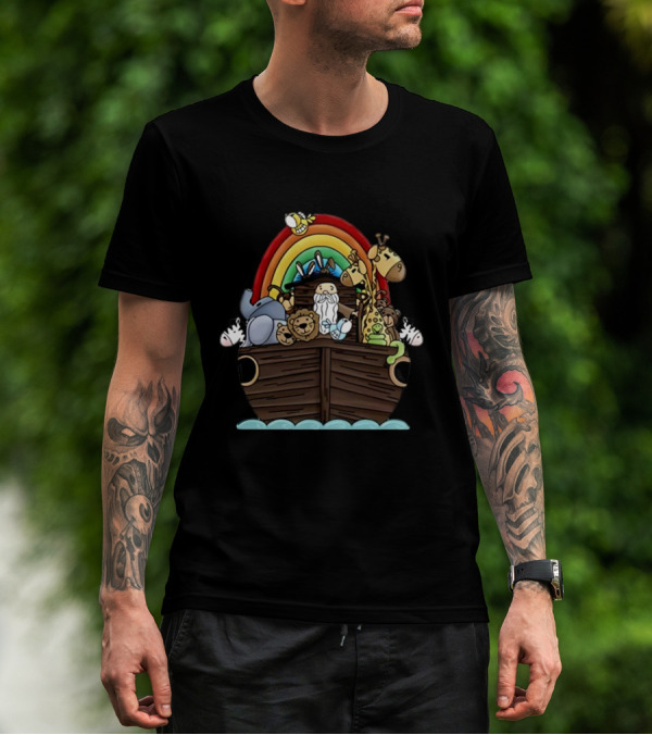 Cartoon Noah's Ark With Animals And Rainbow Infant T-Shirt