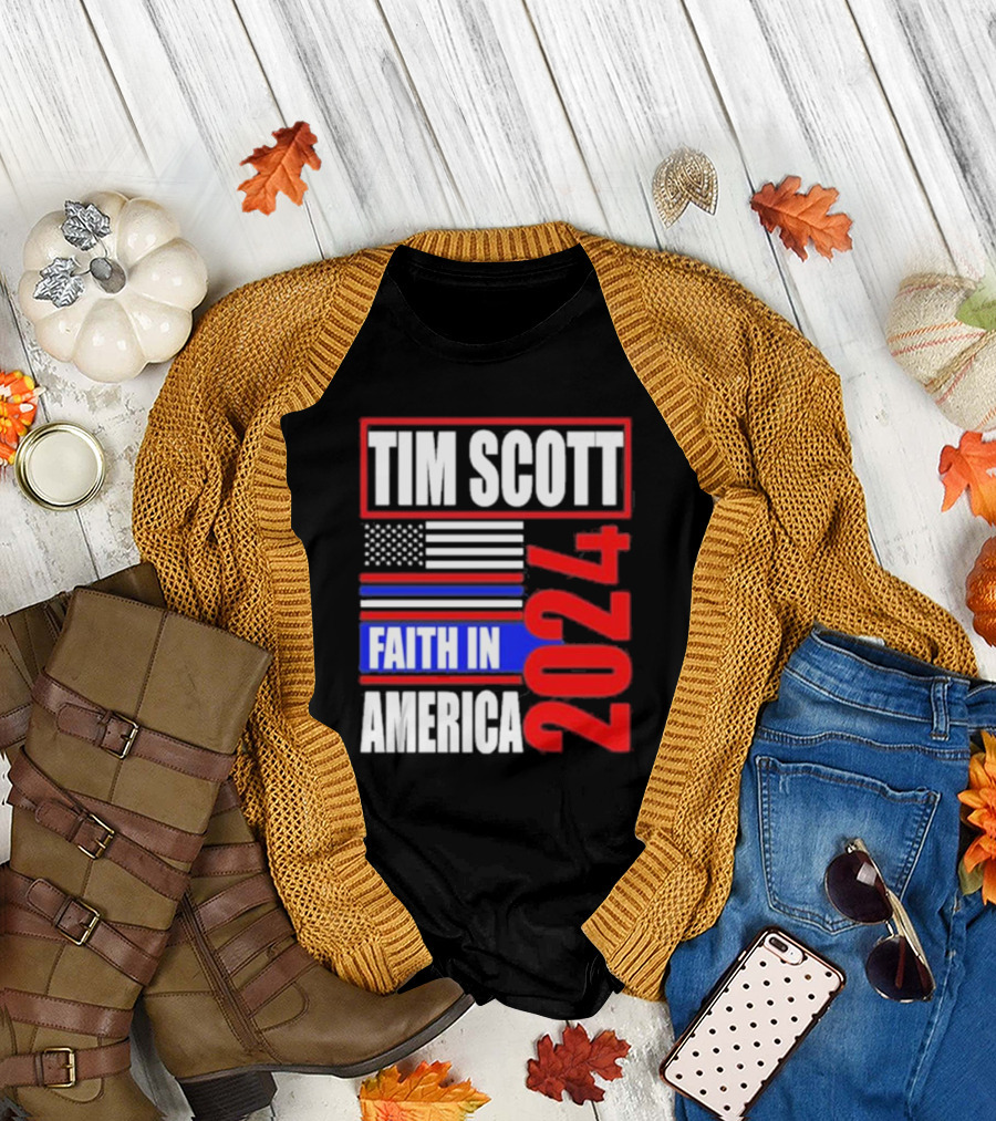 Tim Scott 2024 Faith in America with American Flag T-Shirt