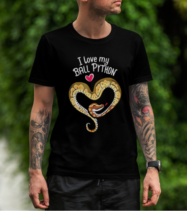 I Love My Ball Python Heart Shape With Red Heart T-Shirt
