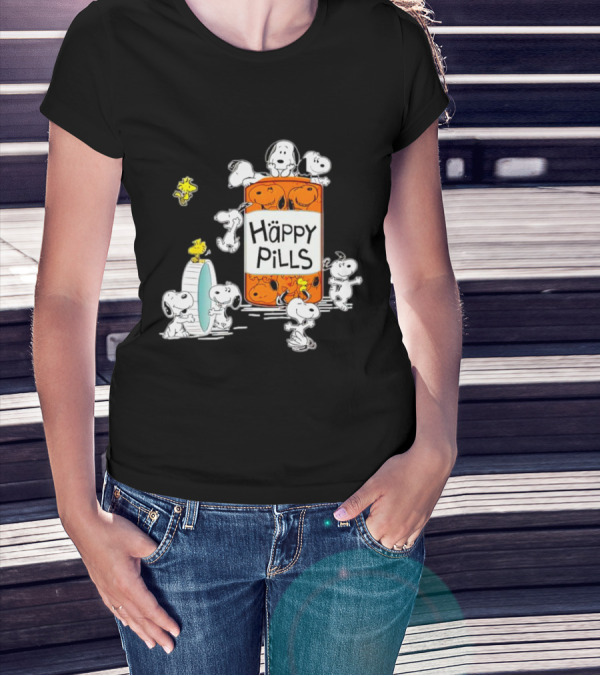 Happi Pills Snoopy Woodstock Cartoon Characters T-Shirt