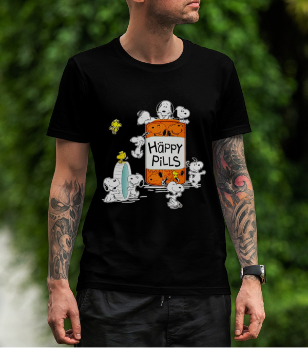 Happi Pills Snoopy Woodstock Cartoon Characters T-Shirt
