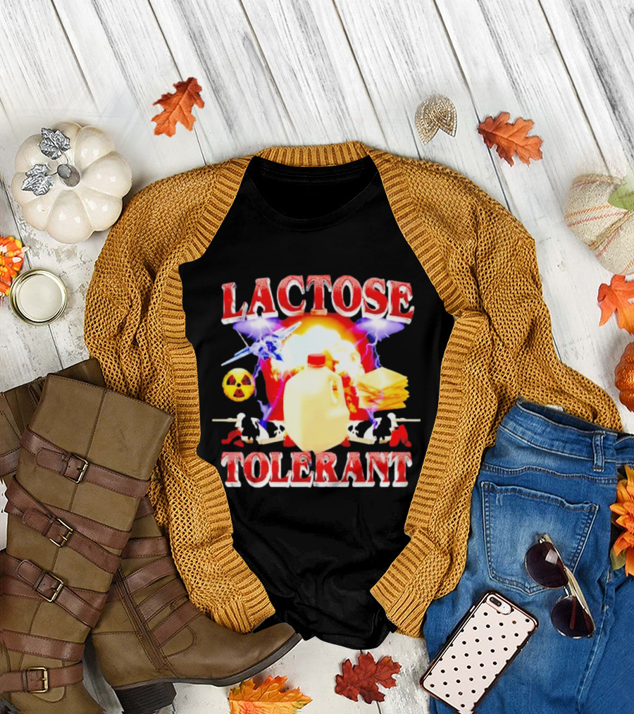 Lactose Tolerant Milk Jug Cheese Nuclear Symbol Cows Explosion T-Shirt