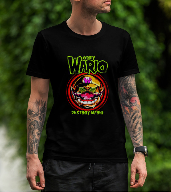 Obey Wario Destroy Mario Retro Gaming T-Shirt
