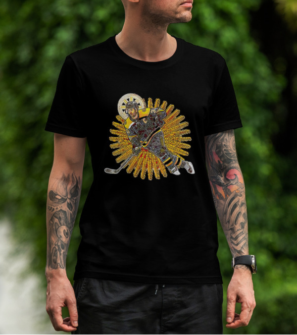 Saint Patrice Bergeron Iconic Hockey Mosaic With Radiant Halo T-Shirt