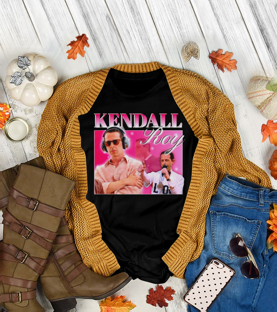 Kendall Roy Vintage Homage Pink Background Music and Microphone T-Shirt