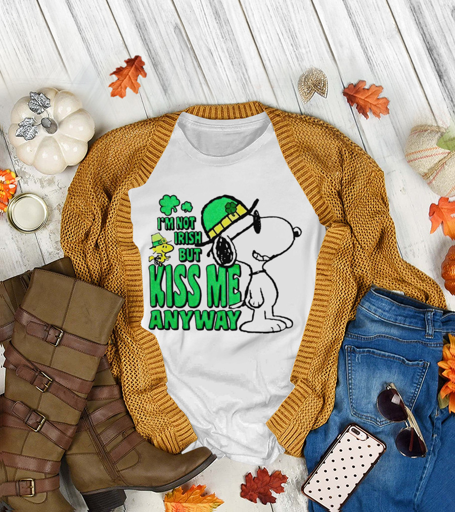 Snoopy Woodstock I'm Not Irish But Kiss Me Anyway St Patrick's Day T-Shirt