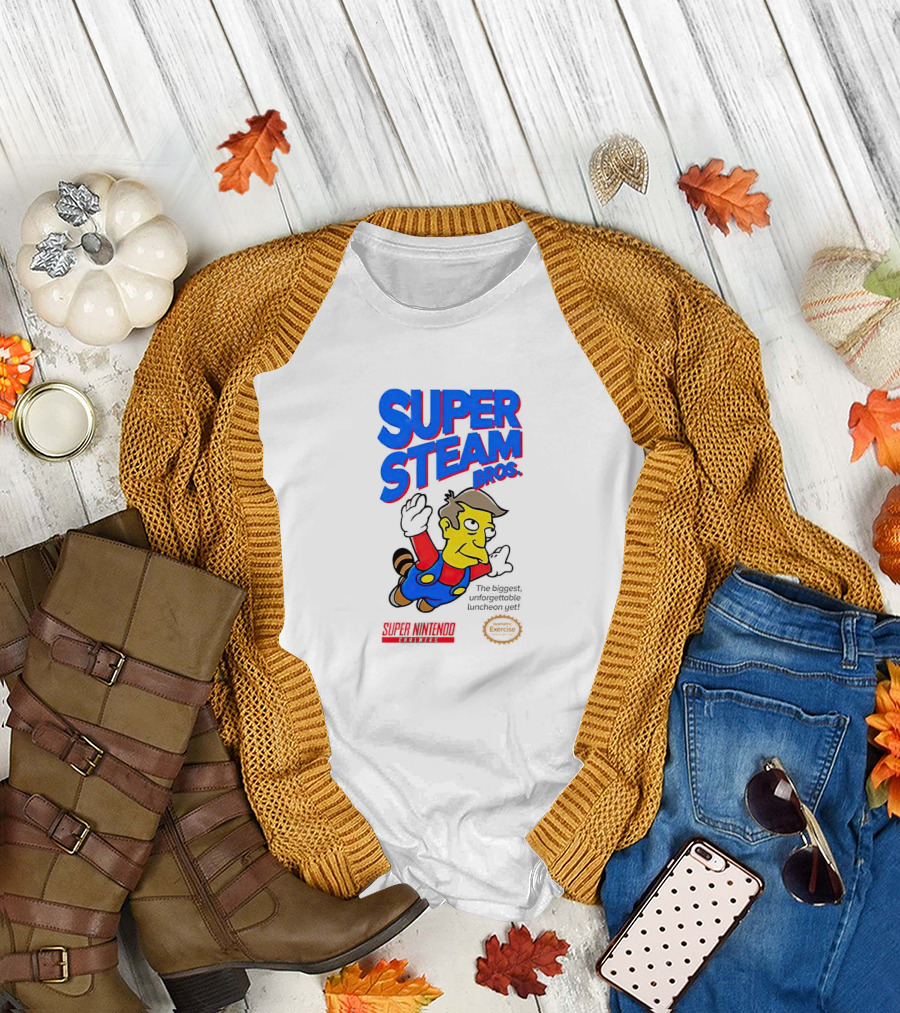 Super Steam Bros Super Nintendo Exercise Lunch Jeff T-Shirt