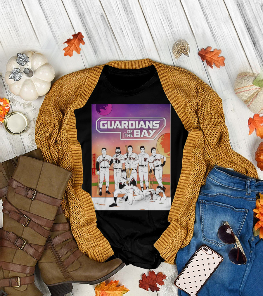 Guardians of the Bay San Francisco Giants Baseball Players with Golden Gate Bridge and Sunset Background T-Shirt