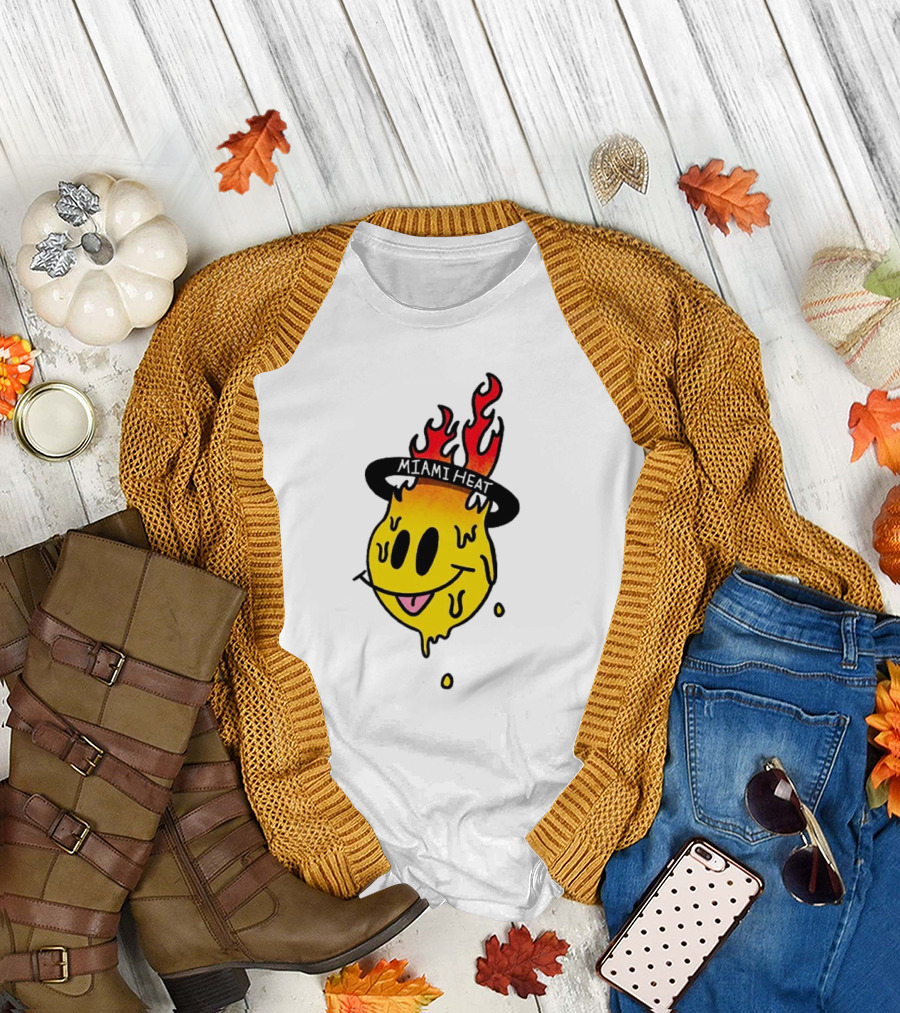 Miami Heat Flaming Melting Smiley Basketball T-Shirt