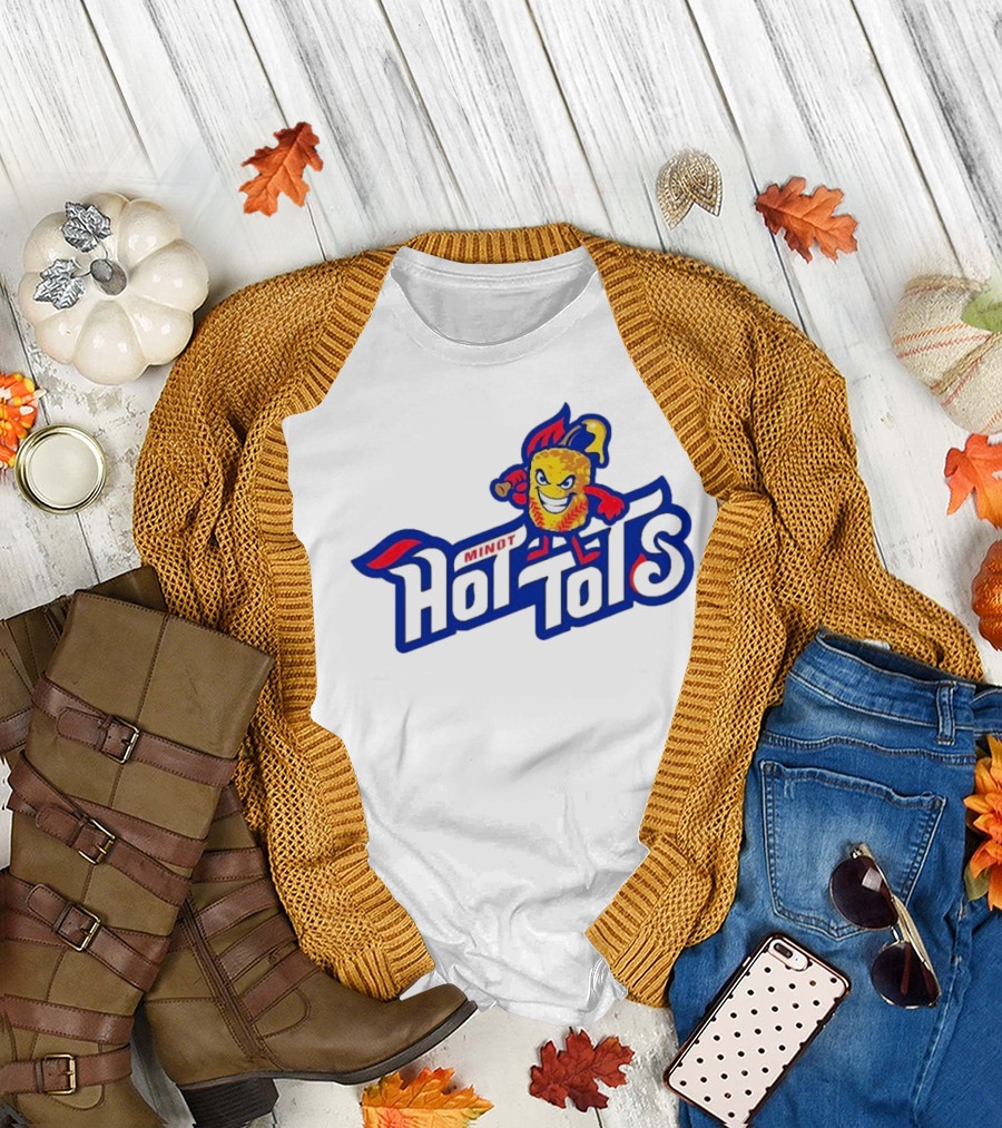 Minot Hot Tots Mascot with Bat and Flame Hat T-Shirt