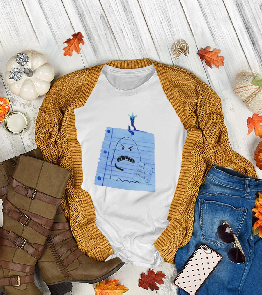 Ghost Holding Milk Eggs Cheese List on Notebook Paper T-Shirt