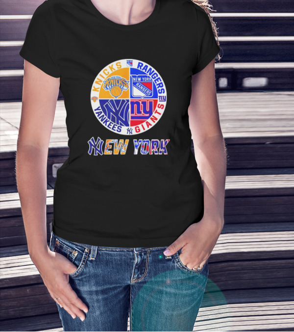 Knicks Rangers Yankees Giants New York Sports Logos Collection T-Shirt