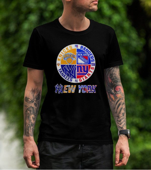 Knicks Rangers Yankees Giants New York Sports Logos Collection T-Shirt