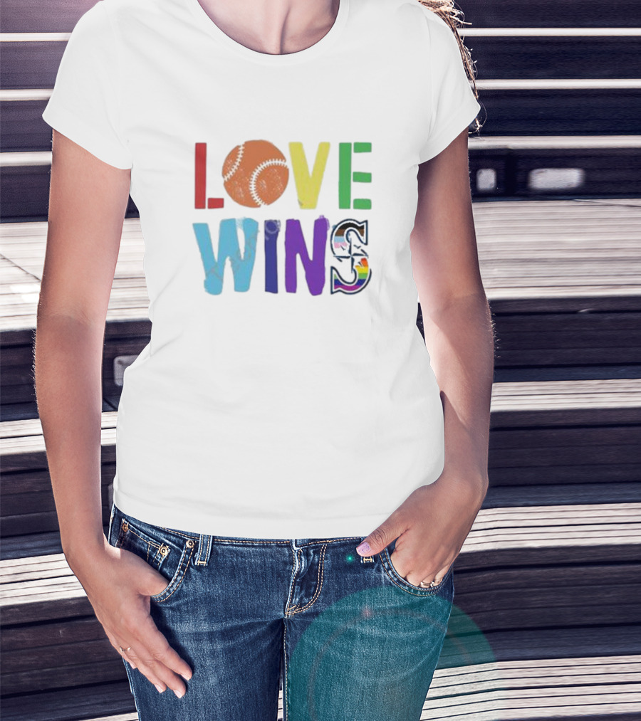 Maverick Love Wins Seattle Mariners Pride Baseball Rainbow T-Shirt
