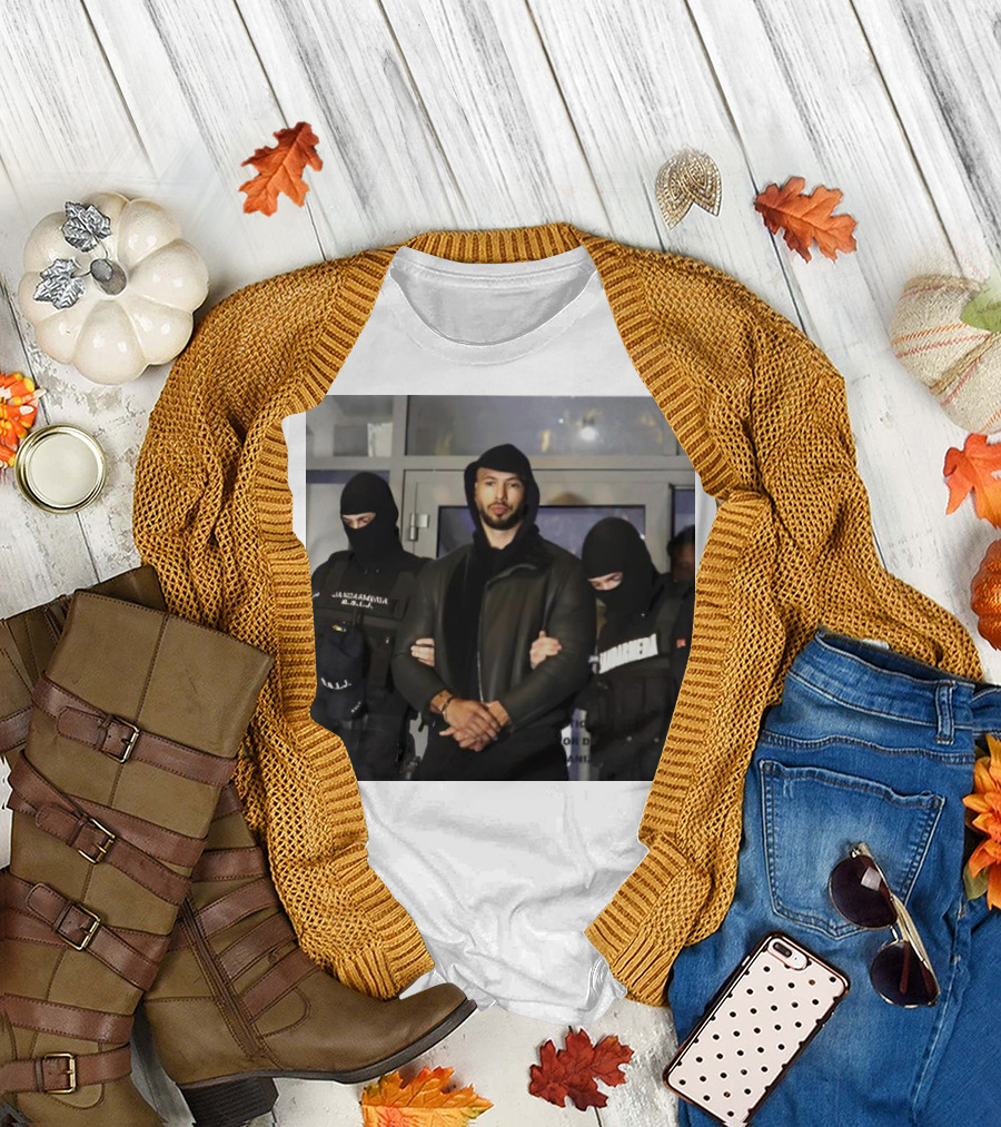 Andrew Tate Arrest with Police in Black Tactical Gear T-Shirt