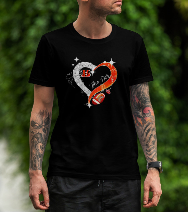 Cincinnati Bengals Who Dey Diamond Heart Football Icon With Logo And Lips T-Shirt