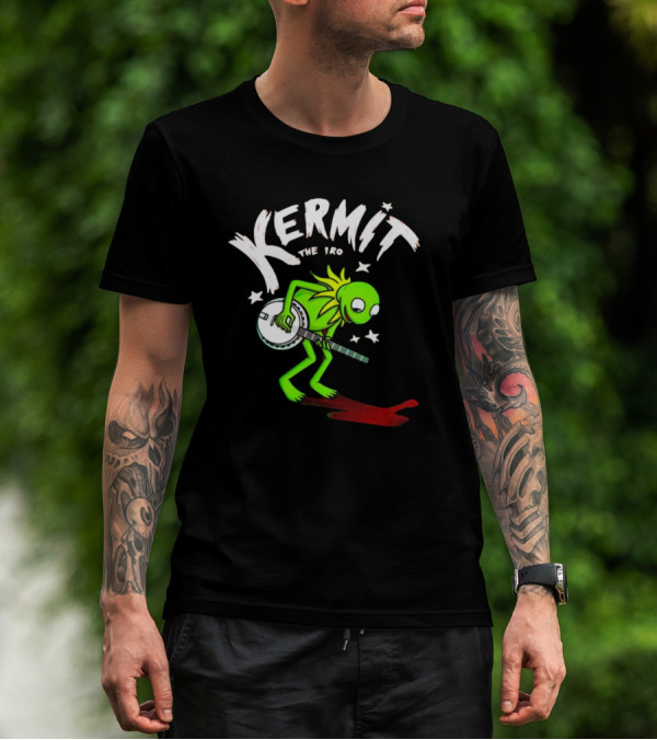Kermit The Frog Playing Banjo With Stars And Red Shadow T-Shirt