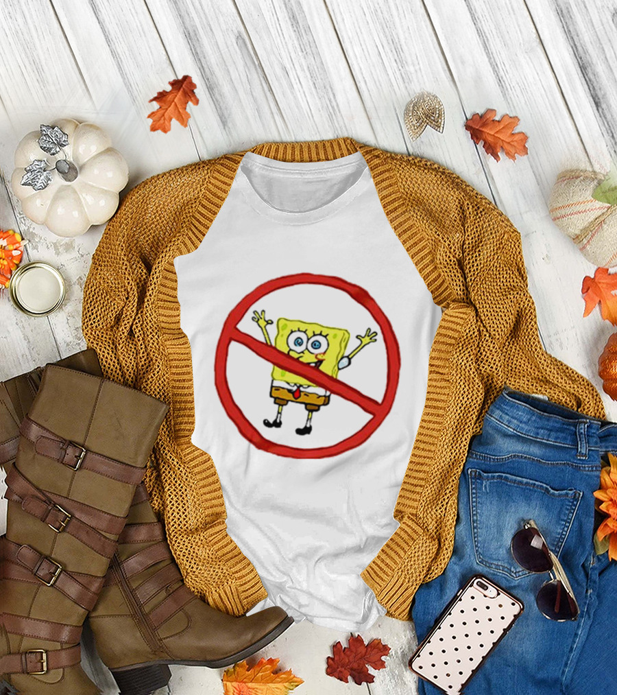 National No Spongebob Day Yellow Cartoon Character with Red Prohibition T-Shirt