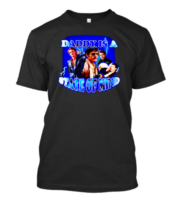 Daddy Is A State Of Mind - Pedro Pascal Collage Blue Neon T-Shirt