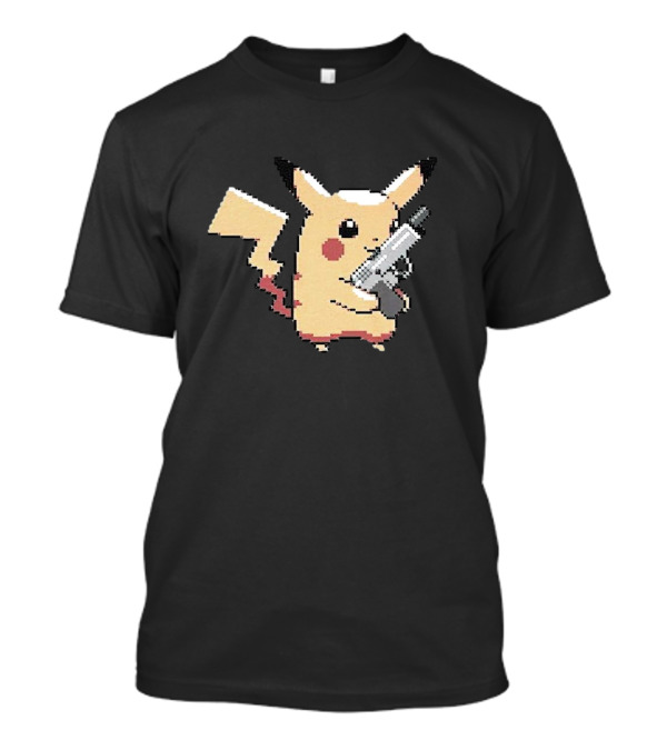 Pikachu Holding Gun Pixel T-Shirt