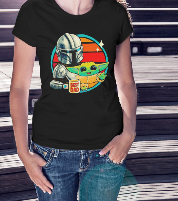 Best Dad Din Djarin With Grogu Vintage Retro Sunset T-Shirt