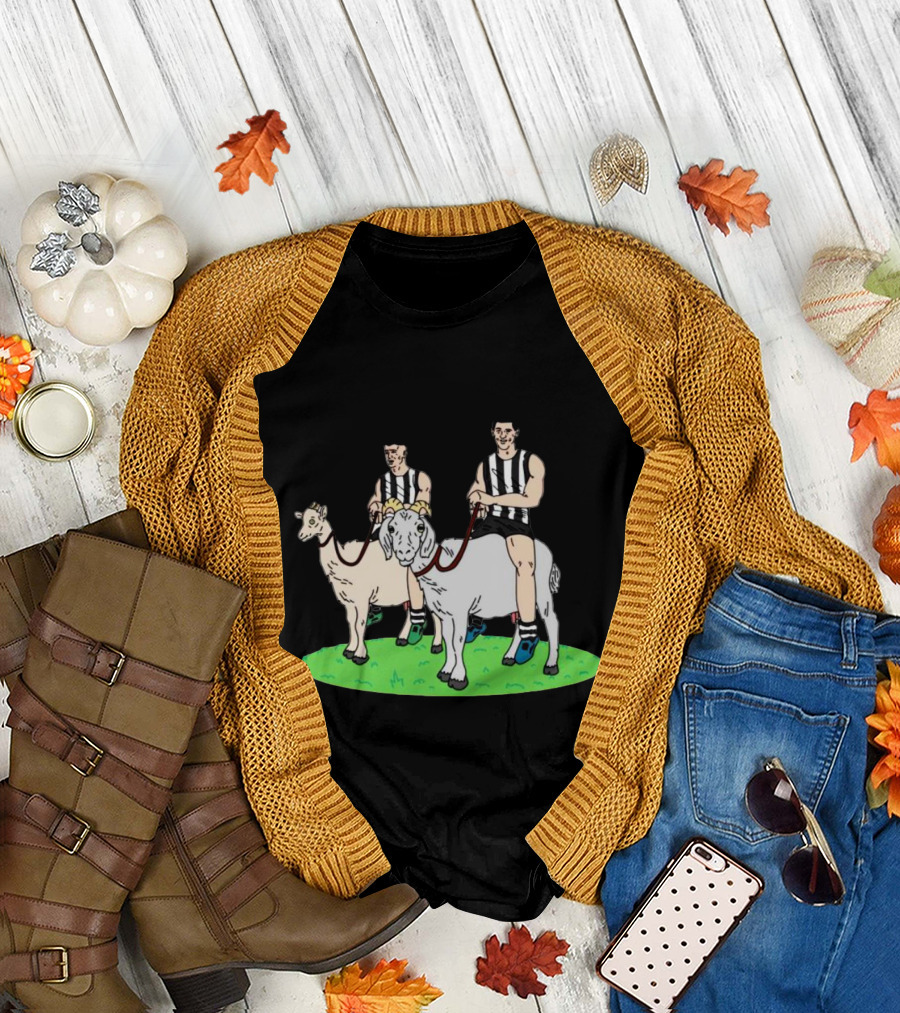 The Goat and the Kid Black and White Striped Jersey Duo on Green Field T-Shirt