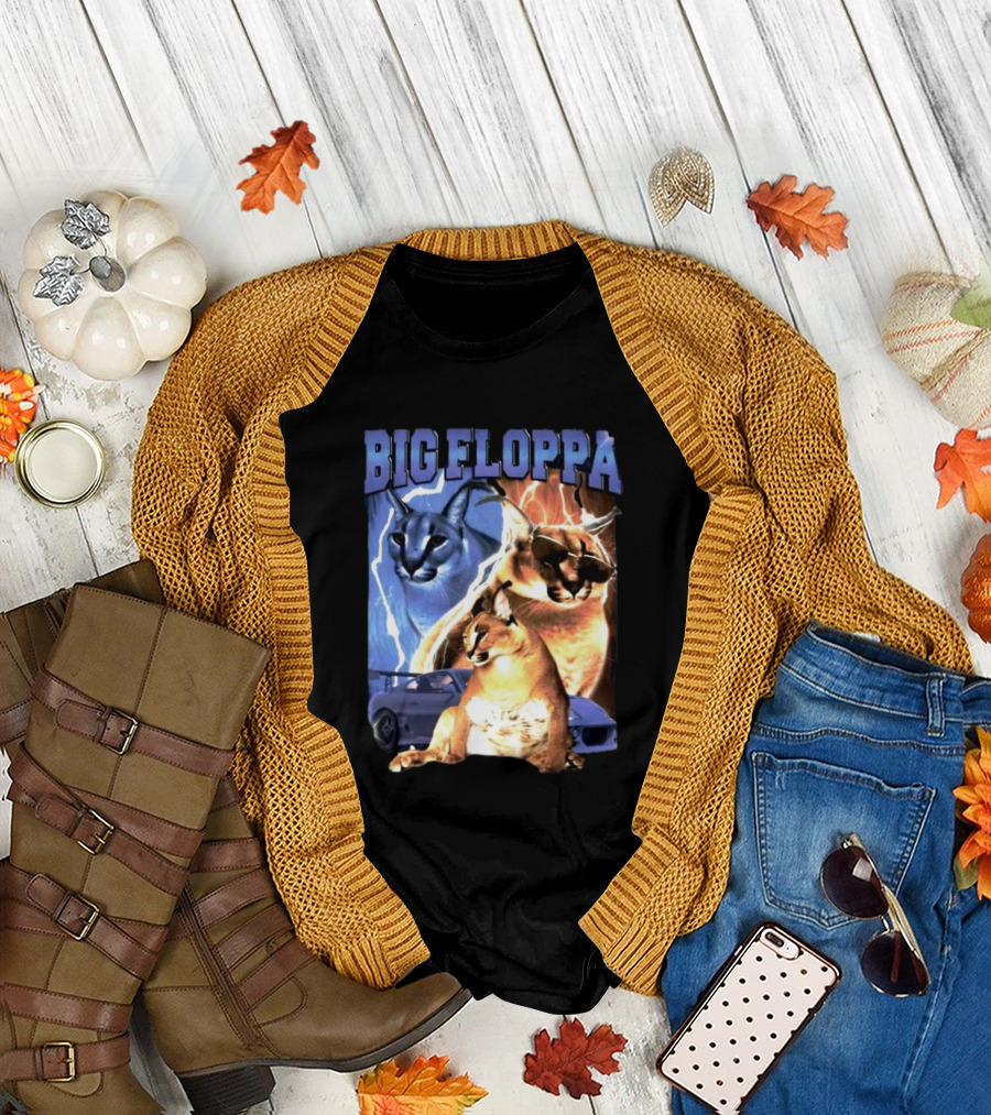 Big Floppa Caracal Trio with Lightning and Sports Car T-Shirt