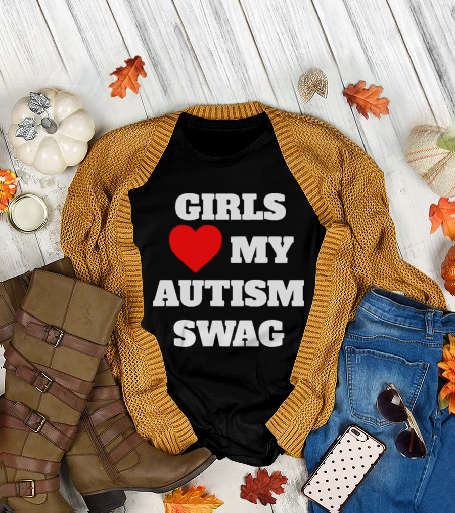 GIRLS LOVE HEART MY AUTISM SWAG T-Shirt