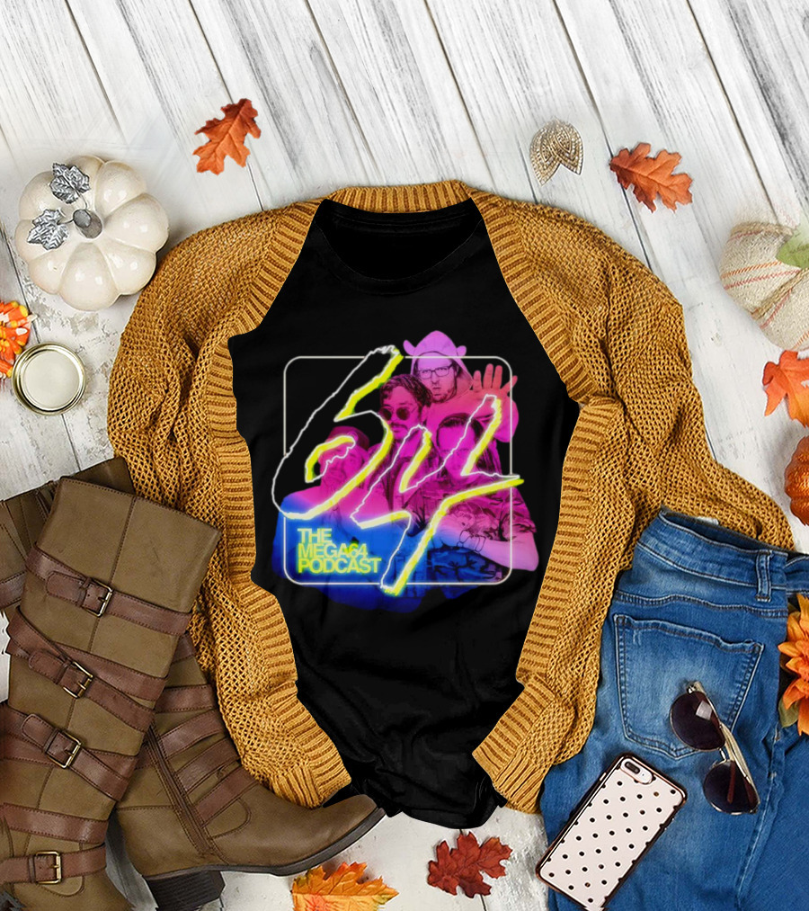 Mega64 Podcast Neon Style Visuals with Retro Characters T-Shirt