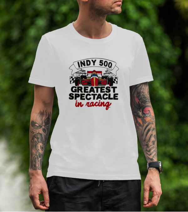 Indy 500 Greatest Spectacle In Racing Car With Checkered Flags T-Shirt