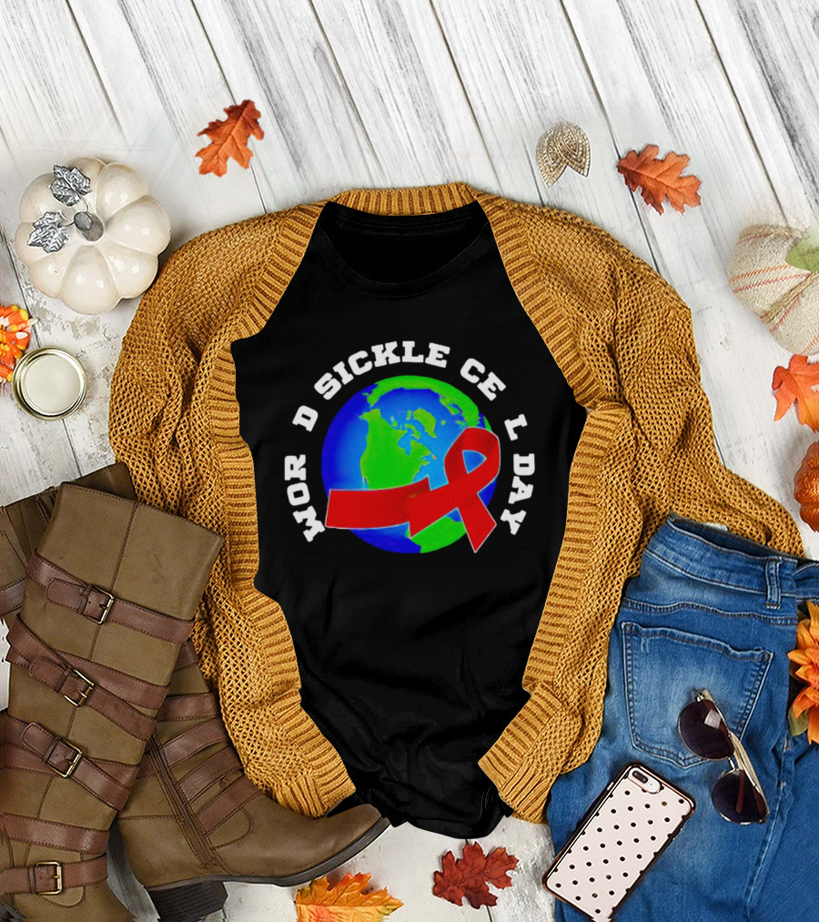 World Sickle Cell Day Red Ribbon Earth T-Shirt