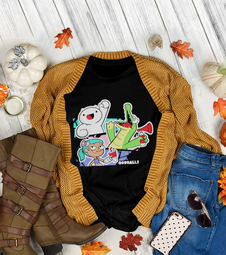 Odd1sout Oddballs Cartoon Trio with Crocodile and Drink T-Shirt