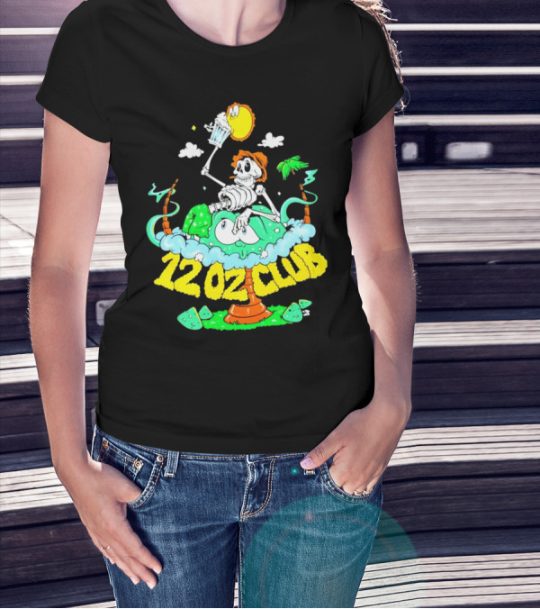 12 Oz Club Skeleton With Sunny Days Cheers Tropical Vibes T-Shirt