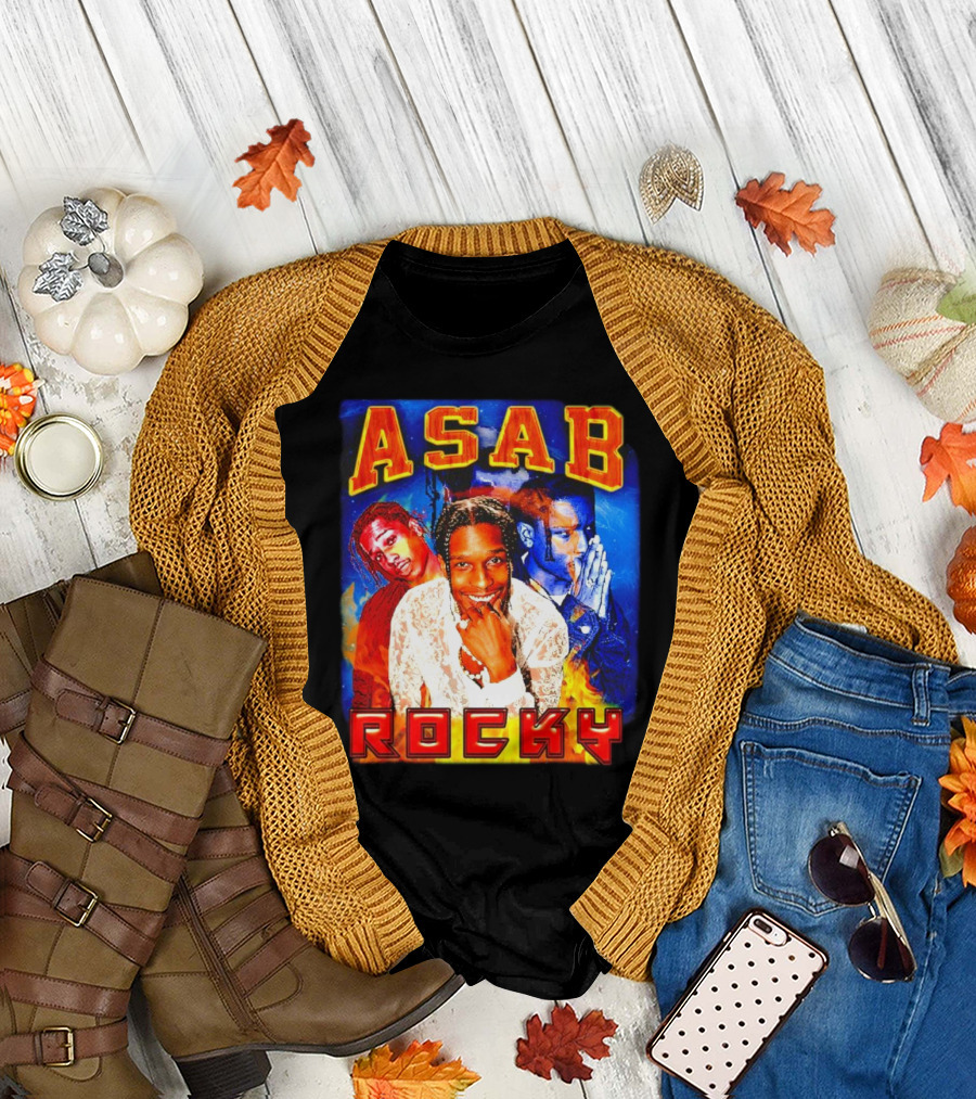 ASAB Rocky Rapper Trio Portrait Fire Background T-Shirt