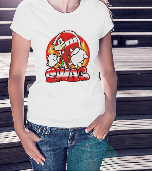 Knuckles Swag With Red Logo And Bold Cartoon T-Shirt