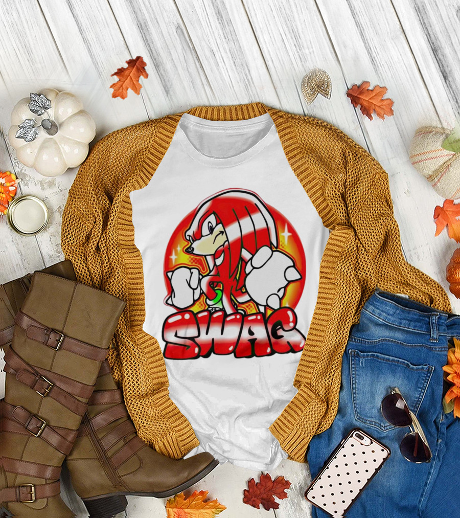 Knuckles Swag with Red Logo and Bold Cartoon T-Shirt