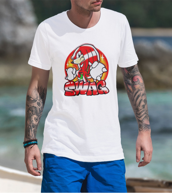 Knuckles Swag With Red Logo And Bold Cartoon T-Shirt