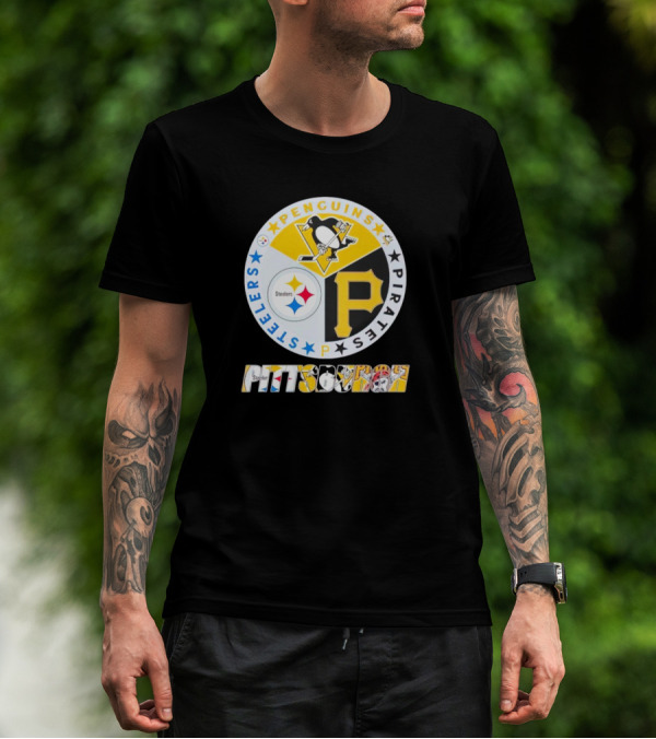 Penguins Steelers Pirates Pittsburgh Sports Team Logos Circle Badge T-Shirt
