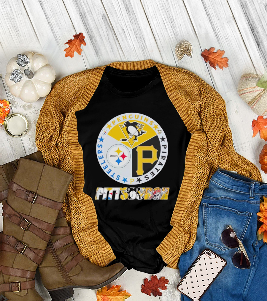 Penguins Steelers Pirates Pittsburgh Sports Team Logos Circle Badge T-Shirt
