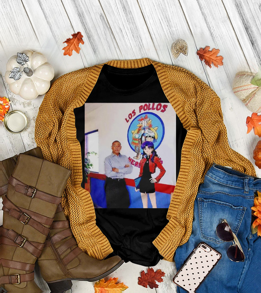 Gus and Misato Los Pollos Hermanos Breaking Bad Evangelion Crossover T-Shirt