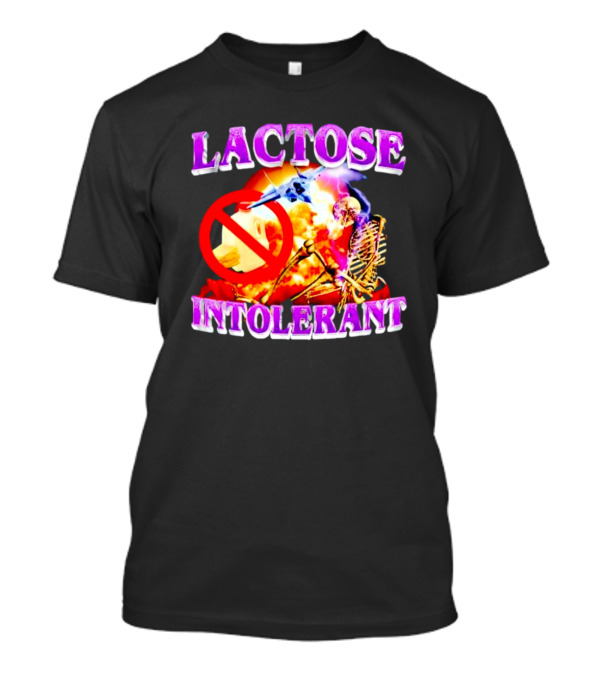 LACTOSE INTOLERANT No Dairy Apocalypse Skeleton Explosion Fighter Jet T-Shirt