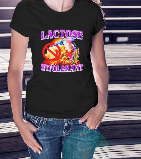 LACTOSE INTOLERANT No Dairy Apocalypse Skeleton Explosion Fighter Jet T-Shirt