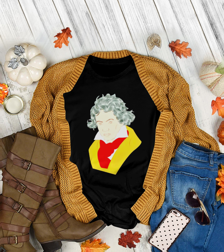 Ludwig Van Beethoven Colorful Portrait in Yellow and Red T-Shirt
