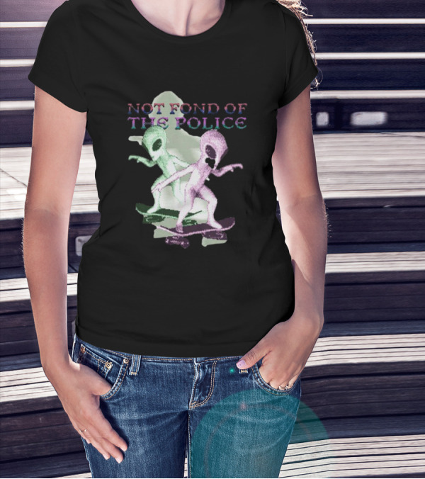 Not Fond Of The Police Alien Skateboarding Duo T-Shirt
