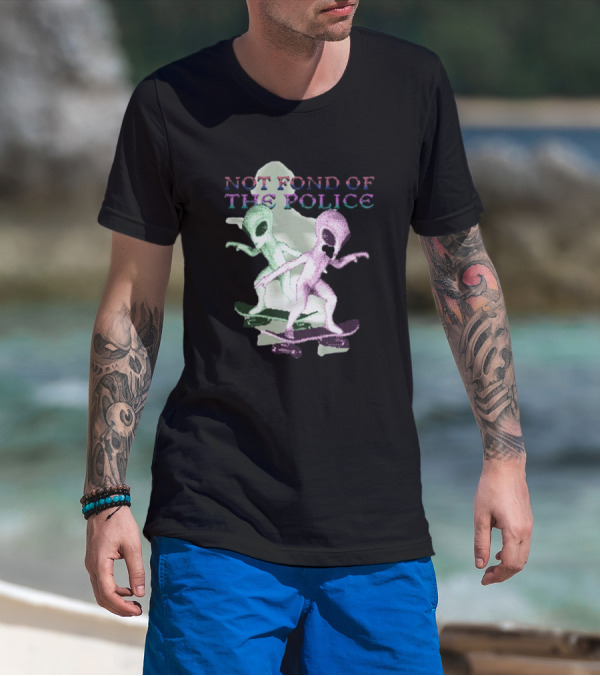 Not Fond Of The Police Alien Skateboarding Duo T-Shirt