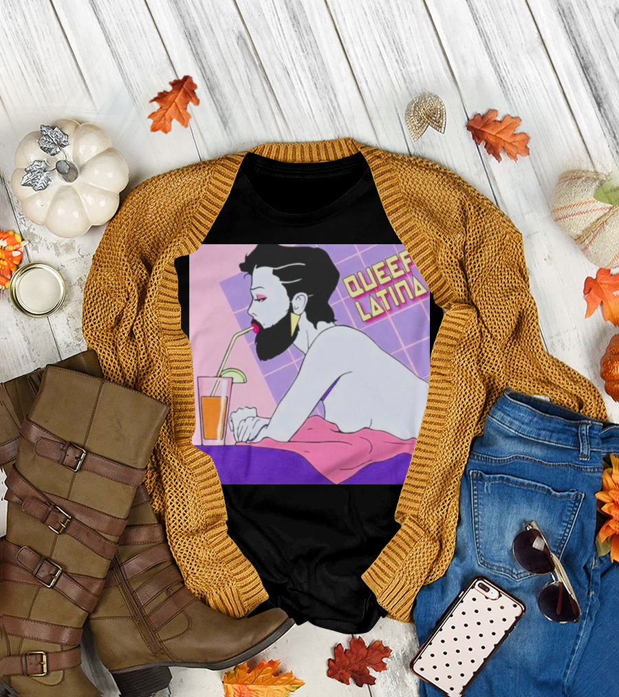 Queef Latina Bearded Figure Drinking Through Straw T-Shirt