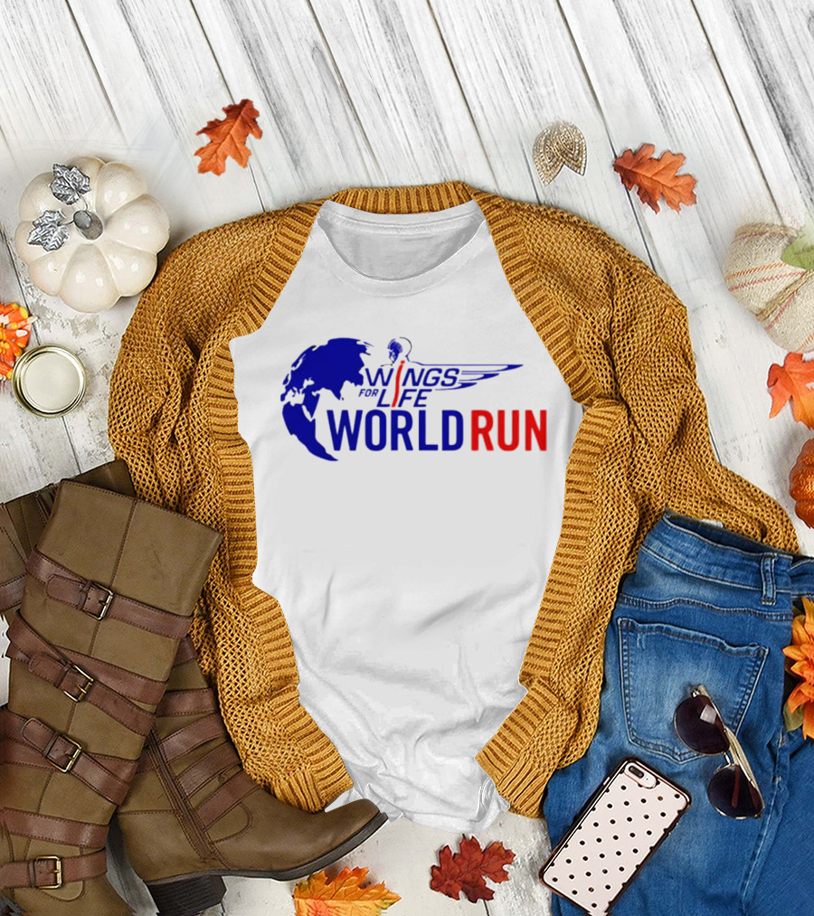 Wings for Life World Run Blue and Red Globe and Wings T-Shirt